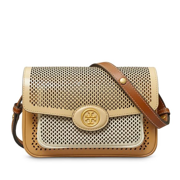 Tory Burch Robinson Perforated Color Blocked Leather Shoulder Bag - Picture 1 of 10